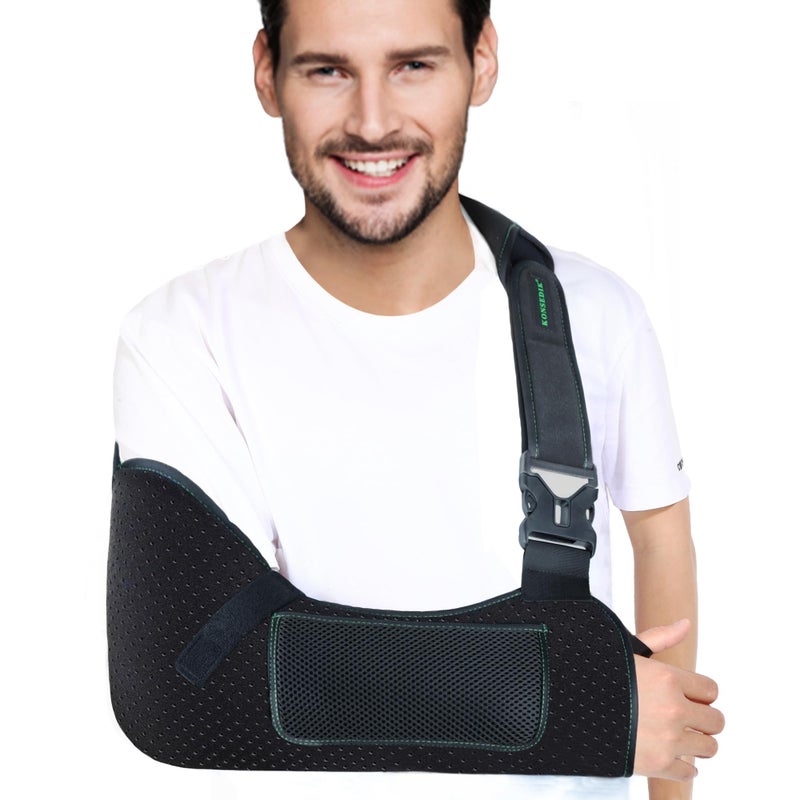 KONSEDIK Arm Shoulder Sling for Men and WomenPorous comfort Medical Sling with Pocket Shoulder Pad for Rotator Cuff InjurySupport for ArmWrist ElbowClavicle Fracture PostSurgeryBlackLarge